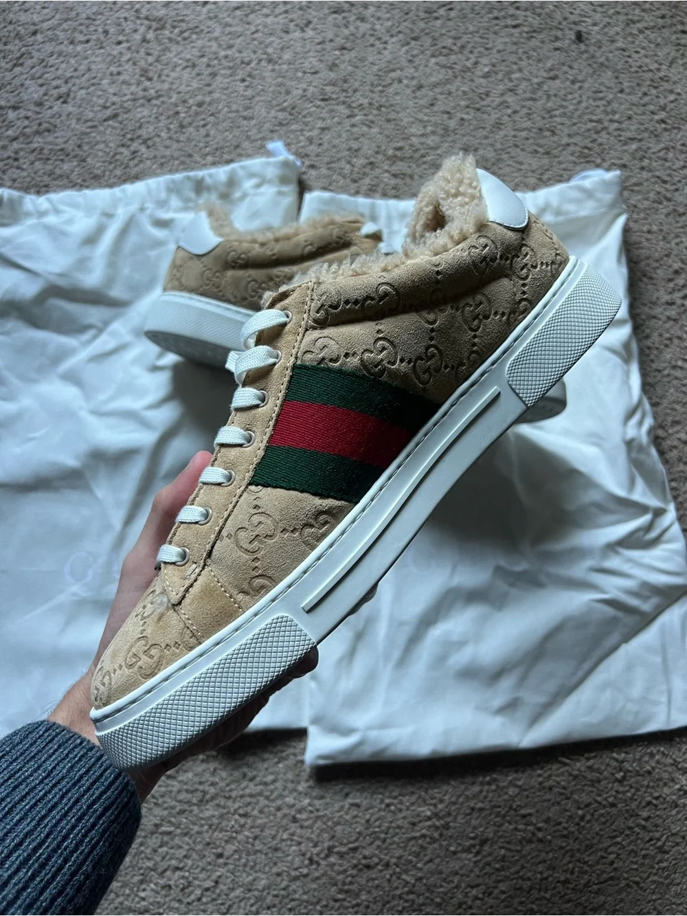 Gucci Tan GG Supreme Sneakers with Green-Red Web Stripe - Picture 8 of 16